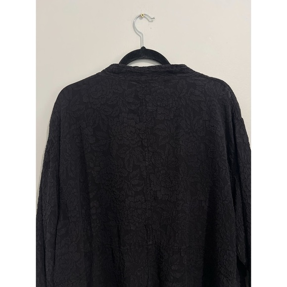 URU Venice Top Women’s Size 3 Black Textured Silk Floral Jacquard Lagenlook - Picture 6 of 13